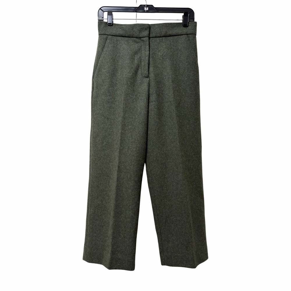 COS Womens Tailored Wool Blend Wide Leg Trouser Pants Size 4 Olive Green Minimal